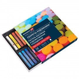Пастель масляная BRAUBERG ART "Секреты художника", УТОЛЩЕННАЯ, 24 цвета, круглое сече, 182100