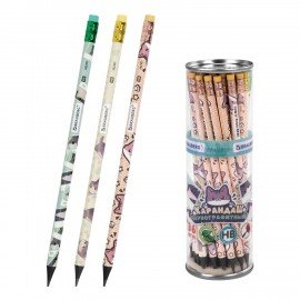 Карандаш чернографитный с принтом кросс-серия МИЛЫЕ КОТЫ, 1 шт., HB, ластик, ассорти, BRAUBERG, 182107