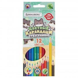 Карандаши цветные кросс-серия МИЛЫЕ КОТЫ, 12 цветов, трехгранные, BRAUBERG, 182109