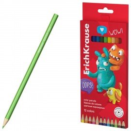 Цветные карандаши ERICH KRAUSE Jolly Friends, 12 цветов, шестигранные, натуральное де, 61792