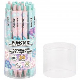 Карандаш механический 0,7 мм, с принтом, FUNSTER (ФАНСТЕР), кросс-серия "КОШАЧЬИ ЛАПКИ", корпус soft-touch ассорти, 182145