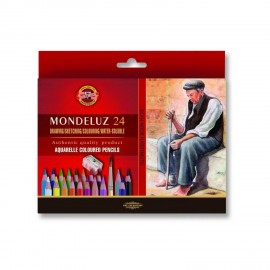 Карандаши цветные акварельные художественные KOH-I-NOOR "Mondeluz", 24цв., кисть, точилка, европодвес 3711/24, 3711024003KZ