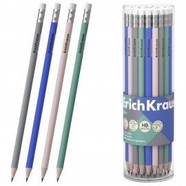 Карандаш чернографитный с ластиком ERICH KRAUSE Navy, круглый, HB, ассорти, 65562