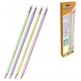 Карандаш чернографитный BIC, 1 шт., "Evolution Pastel", HB, с ластиком, корпус ассорти, 518306