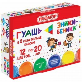 Гуашь ПИФАГОР "ЭНИКИ-БЕНИКИ" 12 цветов, по 20 мл, 190290