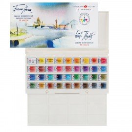 Краски акварельные художественные "Белые ночи", 36 цветов, кювета 2,5 мл, палитра, пластиковая коробка, 1942258