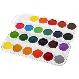 Краски акварельные BRAUBERG "МАГИЯ ЦВЕТА", 24 цвета, медовые, круглые кюветы, пластиковый пенал, 190554