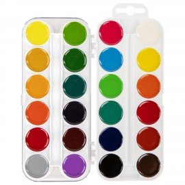 Краски акварельные BRAUBERG "МАГИЯ ЦВЕТА", 24 цвета, медовые, круглые кюветы, пластиковый пенал, 190554