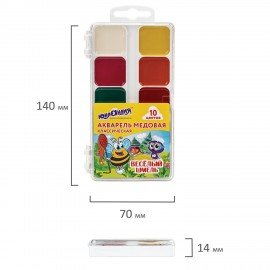 Краски акварельные ЮНЛАНДИЯ "ВЕСЁЛЫЙ ШМЕЛЬ", медовые, 10 цветов, КЛАССИЧЕСКИЕ, пластик, 191323