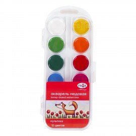 Краски акварельные ГАММА "Мультики NEW", 12 цветов, медовая, пластиковый корпус, европодвес, 211046_12