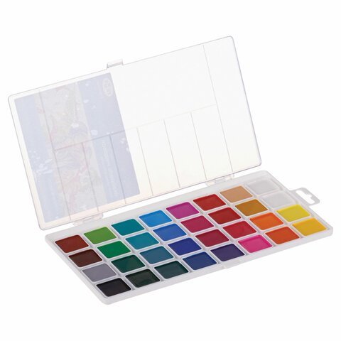 Краски акварельные ГАММА "Классическая", 32 цвета, медовая, пластиковая коробка, европодвес, 1009199