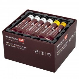 Краски акриловые художественные BRAUBERG ART PREMIERE, НАБОР 24 шт., в тубах по 22 мл, 191782