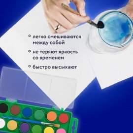 Краски акварельные BRAUBERG KIDS, 12 ярких цветов, круглые кюветы, пластиковый пенал, 191806