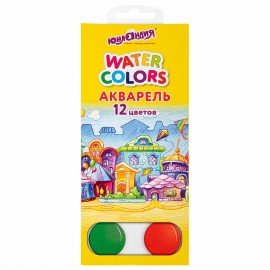 Краски акварельные ЮНЛАНДИЯ "ДОМИКИ", 12 цветов, медовые, круглые кюветы, 192550