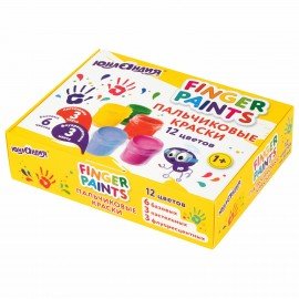 Краски пальчиковые для малышей от 1 года, 12 цветов (6 базовых + 3 пастельных + 3 флуоресцентных) по 35 мл, ЮНЛАНДИЯ, 192570