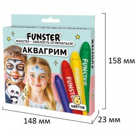 Аквагрим для лица и тела 6 ярких цветов, FUNSTER, легко смываются, 192571