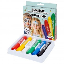 Аквагрим для лица и тела 6 ярких цветов, FUNSTER, легко смываются, 192571