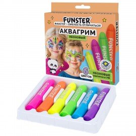 Аквагрим для лица и тела 6 НЕОНОВЫХ цветов FUNSTER, легко смываются, 192573