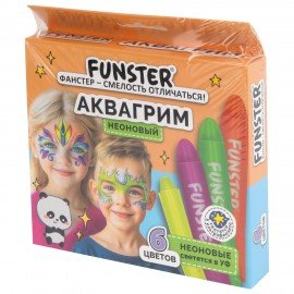 Аквагрим для лица и тела 6 НЕОНОВЫХ цветов FUNSTER, легко смываются, 192573
