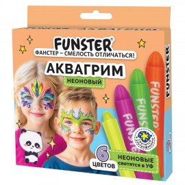 Аквагрим для лица и тела 6 НЕОНОВЫХ цветов FUNSTER, легко смываются, 192573