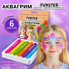 Аквагрим для лица и тела 6 НЕОНОВЫХ цветов FUNSTER, легко смываются, 192573