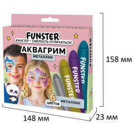 Аквагрим для лица и тела 6 цветов МЕТАЛЛИК, FUNSTER, легко смываются, 192574