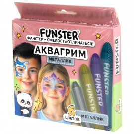 Аквагрим для лица и тела 6 цветов МЕТАЛЛИК, FUNSTER, легко смываются, 192574