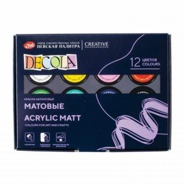 Краски акриловые матовые "Декола", 12 цветов по 20 мл, в банках, 143411021