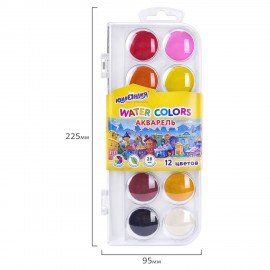 Краски акварельные ЮНЛАНДИЯ "ДОМИКИ" 12 цветов, круглые кюветы 28 мм, пенал, 192630