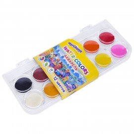 Краски акварельные ЮНЛАНДИЯ "ДОМИКИ" 12 цветов, круглые кюветы 28 мм, пенал, 192630