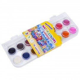 Краски акварельные ЮНЛАНДИЯ "ДОМИКИ" 16 цветов, круглые кюветы 23 мм, пенал, 192631