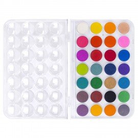 Краски акварельные ЮНЛАНДИЯ "ДОМИКИ" 28 цветов, круглые кюветы 28 мм, пенал, 192632