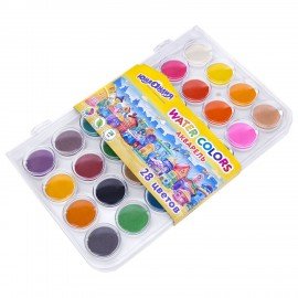 Краски акварельные ЮНЛАНДИЯ "ДОМИКИ" 28 цветов, круглые кюветы 28 мм, пенал, 192632