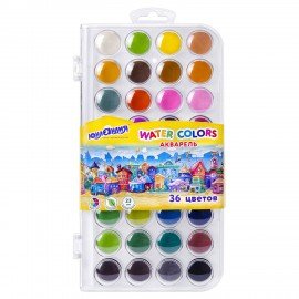 Краски акварельные ЮНЛАНДИЯ "ДОМИКИ" 36 цветов, круглые кюветы 23 мм, пенал, 192633