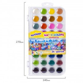 Краски акварельные ЮНЛАНДИЯ "ДОМИКИ" 36 цветов, круглые кюветы 23 мм, пенал, 192633