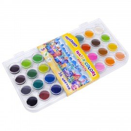 Краски акварельные ЮНЛАНДИЯ "ДОМИКИ" 36 цветов, круглые кюветы 23 мм, пенал, 192633