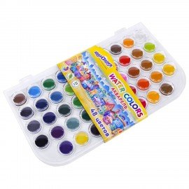 Краски акварельные ЮНЛАНДИЯ "ДОМИКИ" 48 цветов, круглые кюветы 23 мм, пенал, 192634