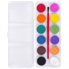 Краски акварельные ПИФАГОР СОЛНЫШКО 12 цветов, круглые кюветы, пенал, 192635