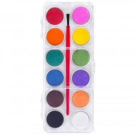 Краски акварельные ПИФАГОР СОЛНЫШКО 12 цветов, круглые кюветы, пенал, 192635