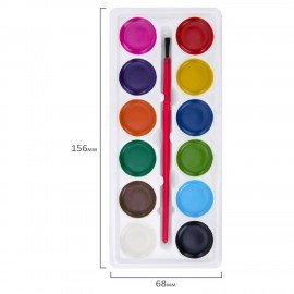 Краски акварельные ПИФАГОР СОЛНЫШКО 12 цветов, круглые кюветы, на коррексе, 192636