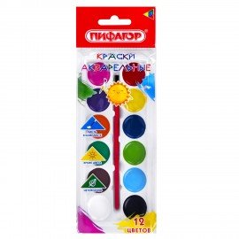 Краски акварельные ПИФАГОР СОЛНЫШКО 12 цветов, круглые кюветы, на коррексе, 192636