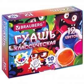 Гуашь BRAUBERG "МОНСТРИКИ", 12 цветов по 10 мл, 192642