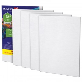 Холсты на картоне НАБОР 5 штук (18*24 см), хлопок, 280 г/м2, грунт, BRAUBERG ART CLASSIC, 192649