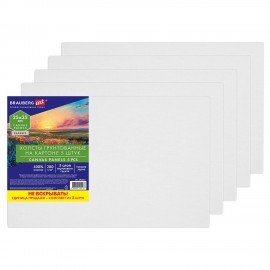 Холсты на картоне НАБОР 5 штук (25*35 см), хлопок, 280 г/м2, грунт, BRAUBERG ART CLASSIC, 192653
