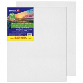 Холсты на картоне НАБОР 2 штуки (40*50 см), хлопок, грунт, 280 г/м2, BRAUBERG ART CLASSIC, 192655