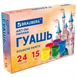 Гуашь BRAUBERG "ЗАМОК" 24 цвета по 15 мл, 192686