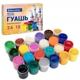 Гуашь BRAUBERG "ЗАМОК" 24 цвета по 15 мл, 192686