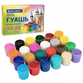 Гуашь BRAUBERG "ЗАМОК" 24 цвета по 20 мл, 192687