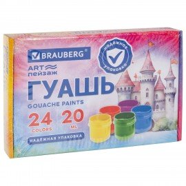 Гуашь BRAUBERG "ЗАМОК" 24 цвета по 20 мл, надежная упаковка, 192689