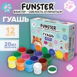 Гуашь FUNSTER "КОШАЧЬИ ЛАПКИ", 12 цветов по 20 мл, 192742